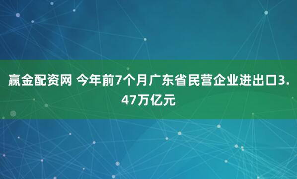 赢金配资网 今年前7个月广东省民营企业进出口3.47万亿元