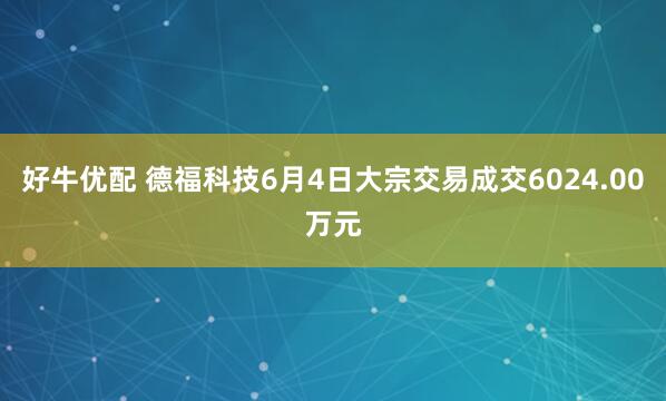 好牛优配 德福科技6月4日大宗交易成交6024.00万元